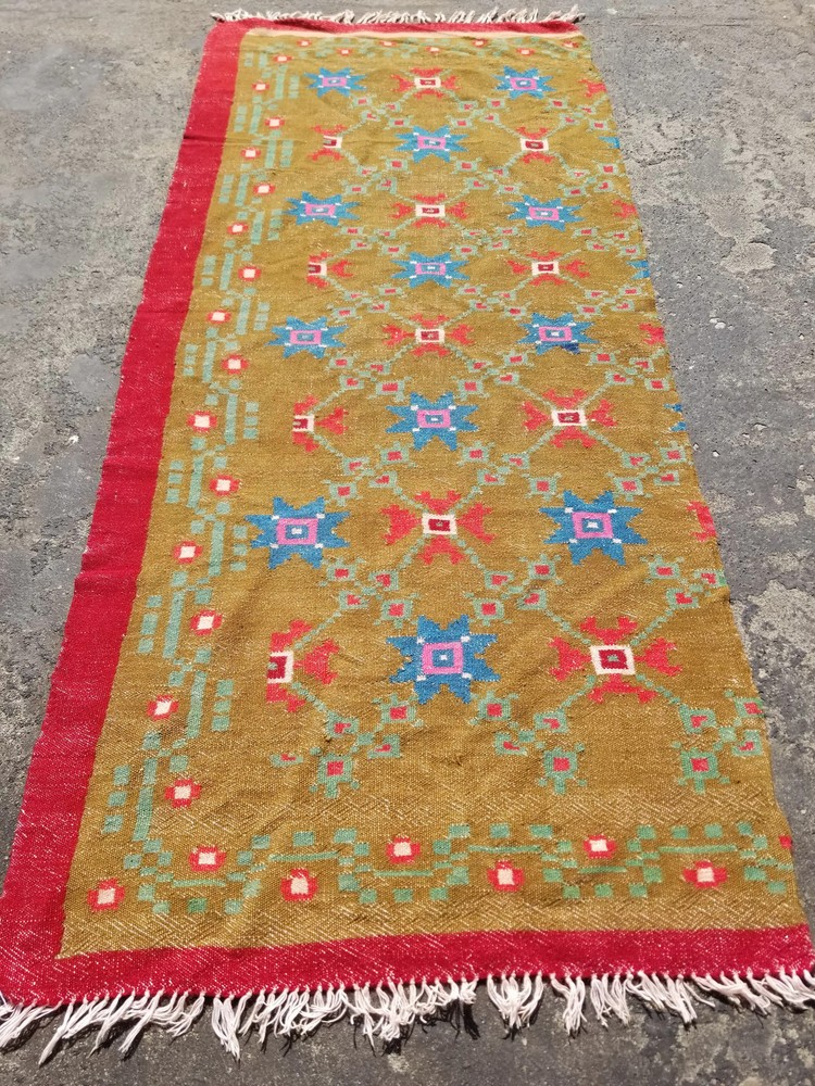 Vintage Traditional Handmade Oriental Wool Multicolor Kilim 5.7x2.4 ft