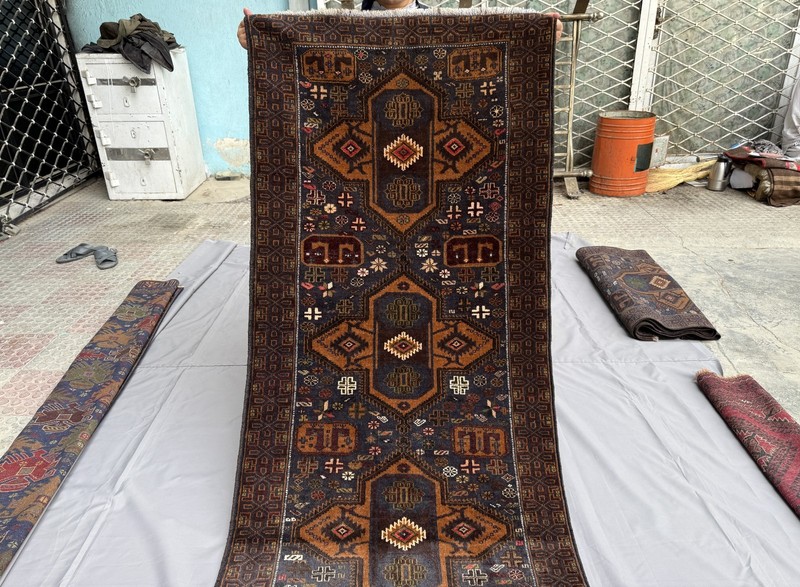 Blue Antique Afghan Runner Rug 3x10 ft Handmade Persian Style Tribal Hallway Rug gallery