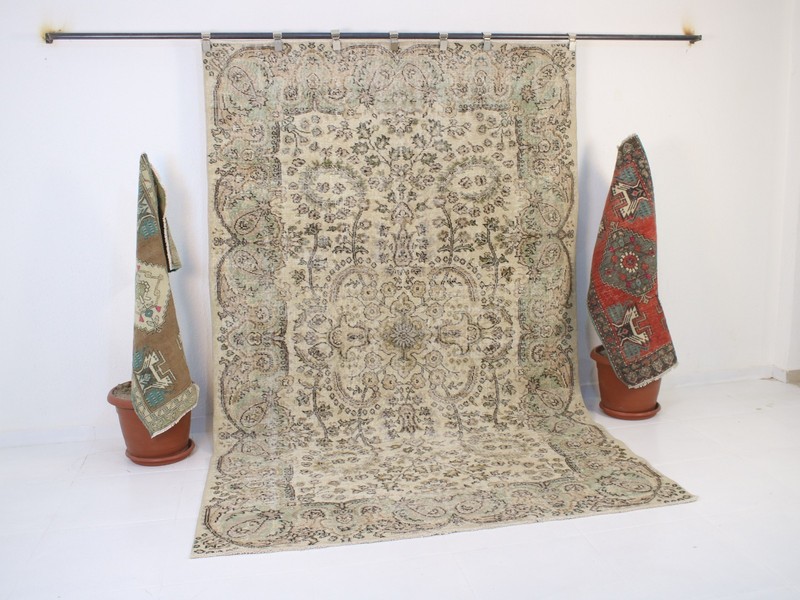 6x9 Turkish Handmade Area Rug Beige Green Brown Floral 5.8x8.9 ft gallery