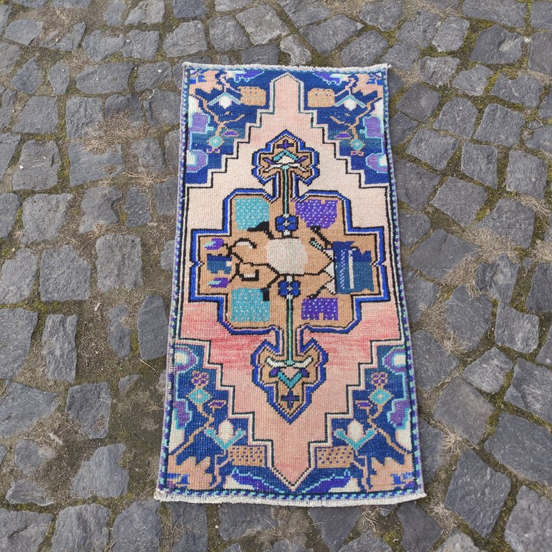2x3 Turkish Vintage Small Rug Handmade 49 x 98 cm Bath Mat 1.61 x 3.22 ft gallery