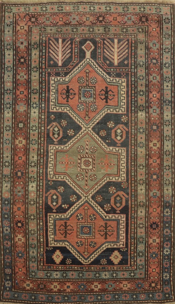 Hand-Knotted Geometric Wool Carpet Pre-1900 Antique Kazak Style Oriental Rug 3x5
