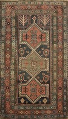 Hand-Knotted Geometric Wool Carpet Pre-1900 Antique Kazak Style Oriental Rug 3×5