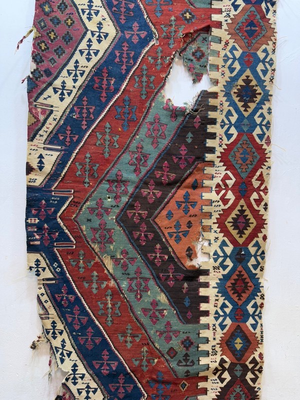 Antique Rare Collectible Hand Woven Anatolian Turkey Wool Weaving Kilim Fragment gallery