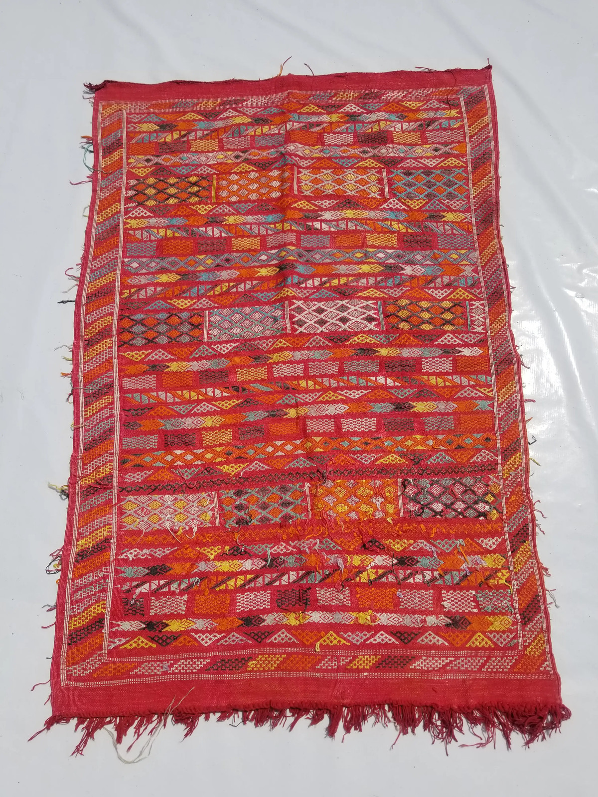 Vintage Traditional Handmade Moroccan Wool Multi Kilim Rug 4.3x2.8ft gallery