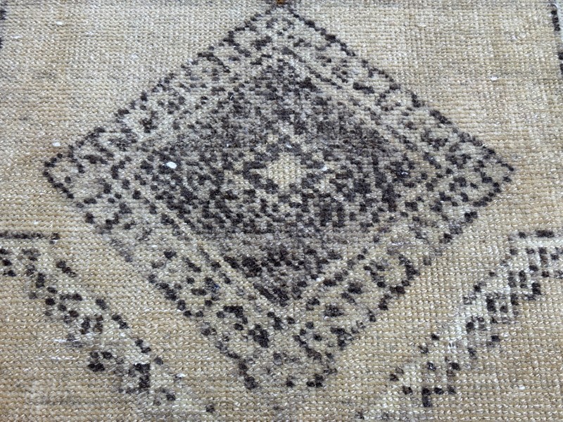 2x5 Beige Brown Vintage Medallion Small Turkish Runner, Hand-Knotted Wool Rug gallery