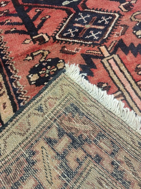 Antique Oriental Hand-Knotted Wool Runner Red/Black/Beige 3'4" x 9'10" gallery