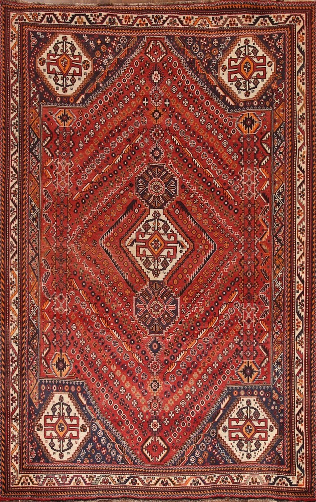 Red 7x10 Geometric Vintage Traditional Area Rug Hand-Knotted Wool Carpet