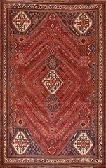 Red 7×10 Geometric Vintage Traditional Area Rug Hand-Knotted Wool Carpet