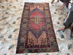 Vintage Turkish Distressed Rug 3×6 ft Hand Knotted Wool Antique Tribal Anatolian