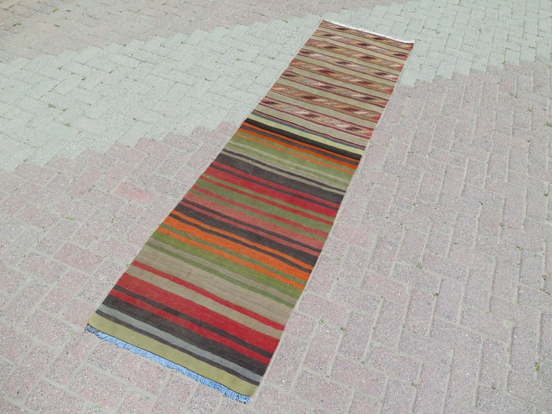 Rug Runner, Stair Rug Vintage Turkish Kilim Runner Hallway Rugs Long Rug 26X103" gallery