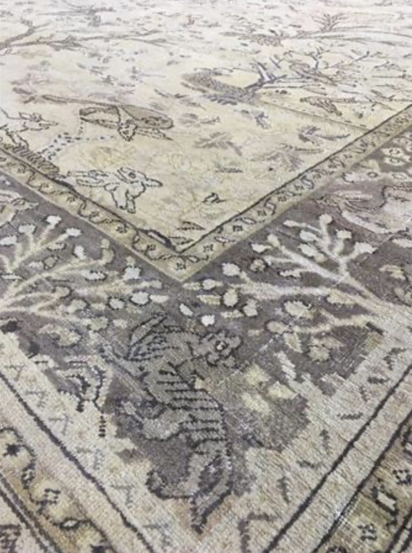 7 X 10 Authentic QumArea Rug Scenery Oriental Knotted Rare Wool Green Antique gallery