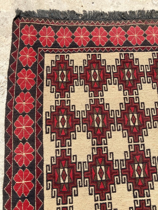 Vintage Traditional Handmade Geometric Bukhara Kilim Floor Runner Rug 318x93 cm gallery