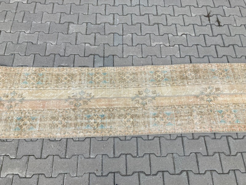 Vintage Turkish Runner rug, Patchwork Brown Handmade Hallway rug, 2.3 x 11.8 ft gallery
