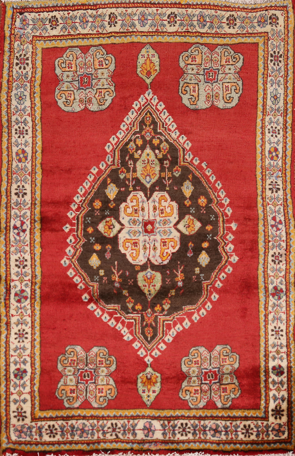 Red/ Ivory Geometric Wool Tribal Rug 3x4 ft Handmade for Foyer gallery