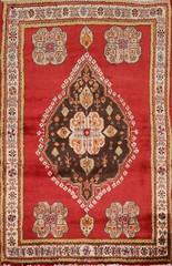 Red/ Ivory Geometric Wool Tribal Rug 3×4 ft Handmade for Foyer