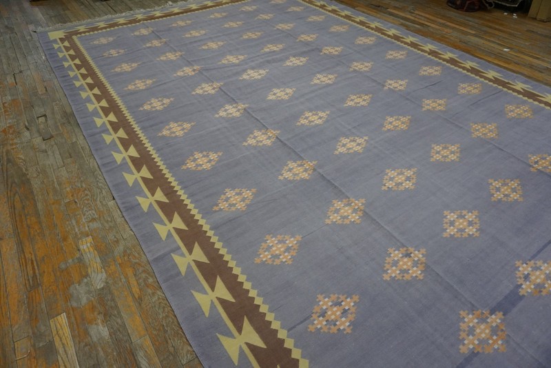 10X16 Vintage Indian Dhurries Blue Cotton Area Rug 1935 gallery