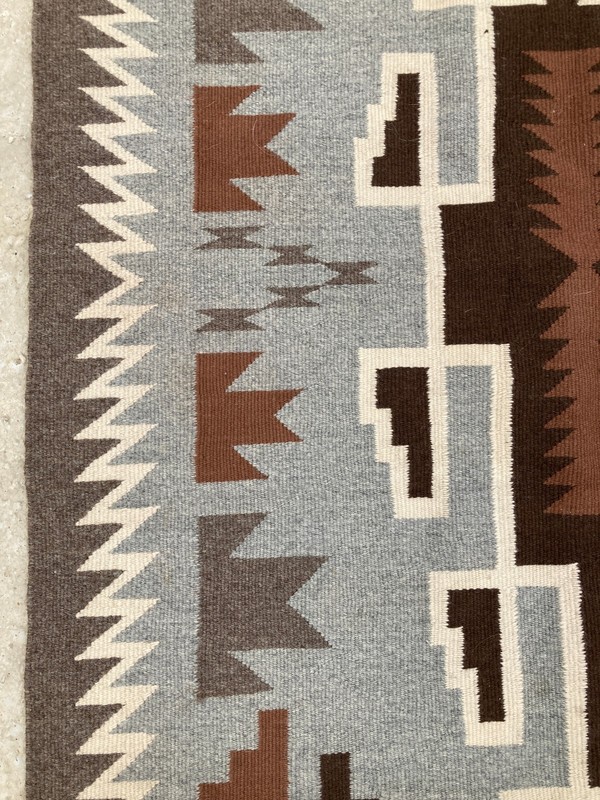 Antique Handwoven Mexican Authentic Two Grey Hill Native Wool Rug 45.6x31.4 In gallery