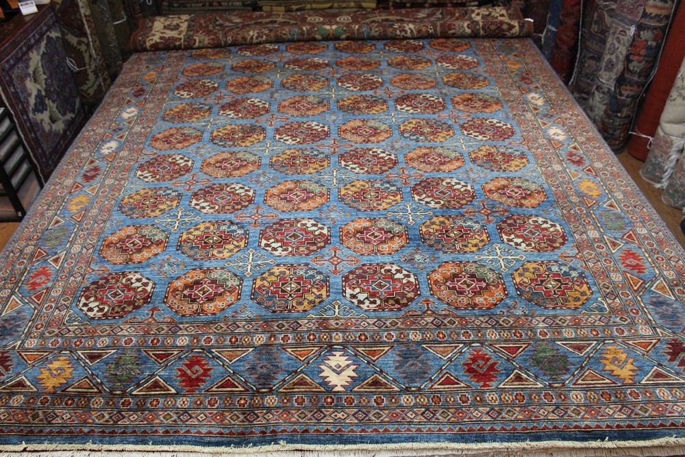 12' x 9' Top Quality Handmade Hand Knotted made of Natural Wool Light Blue Color