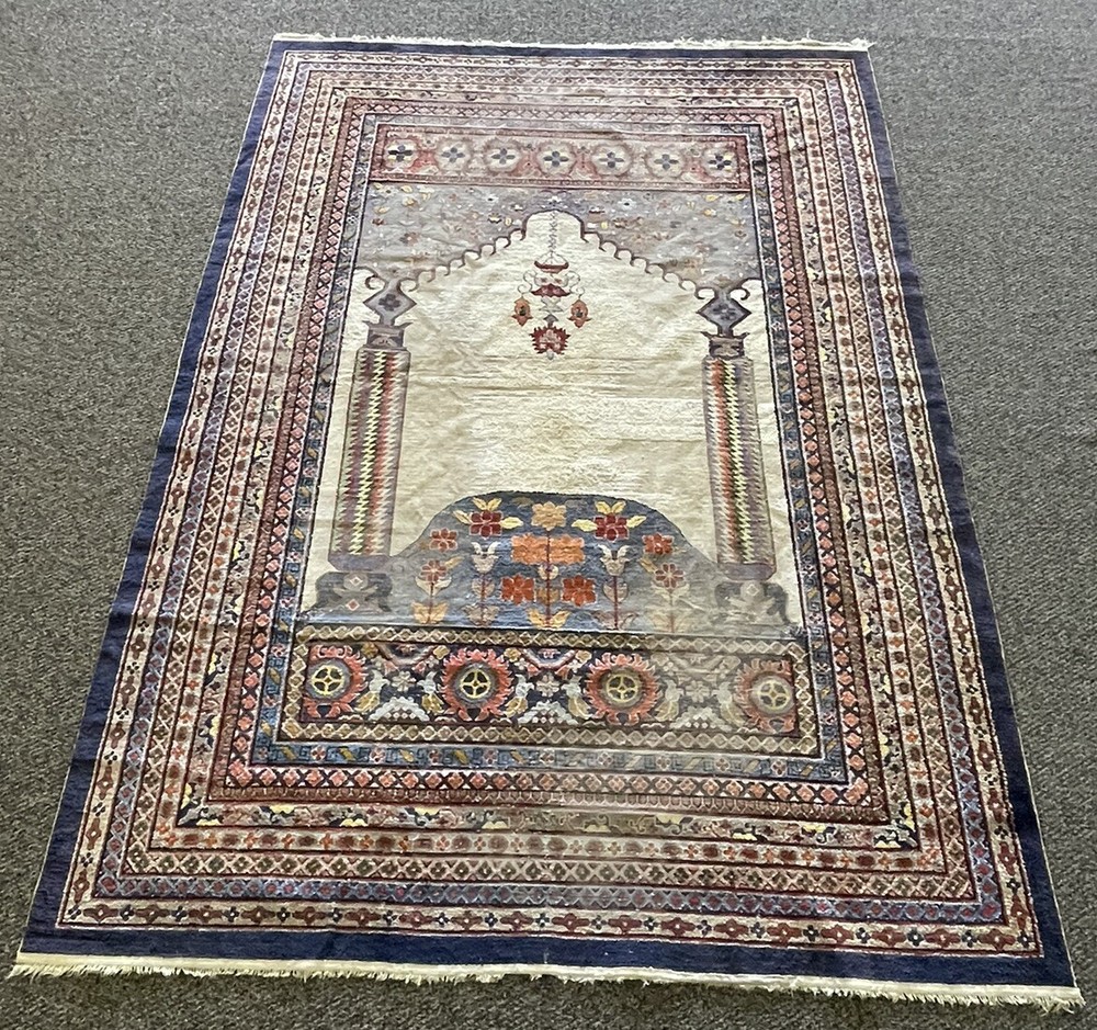 Antique Turkish Silk On Silk Prayer Rug 7’ 1” X 10’ 1” Anatolian