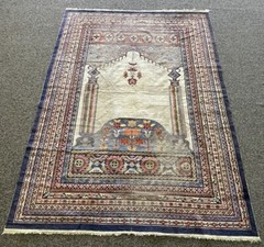 Antique Turkish Silk On Silk Prayer Rug 7’ 1” X 10’ 1” Anatolian