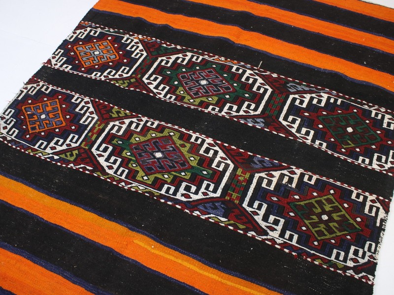 4x6 Turkish Handmade Kilim Rug Orange Black Geometric 4.2x5.6 ft gallery
