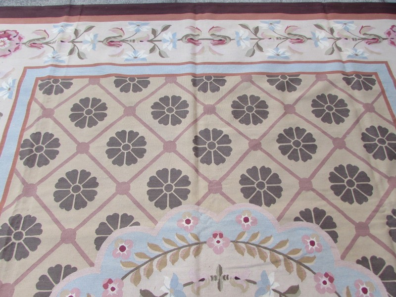 Old Hand Made French Design Wool Beige brown Green Original Aubusson 363X276cm gallery