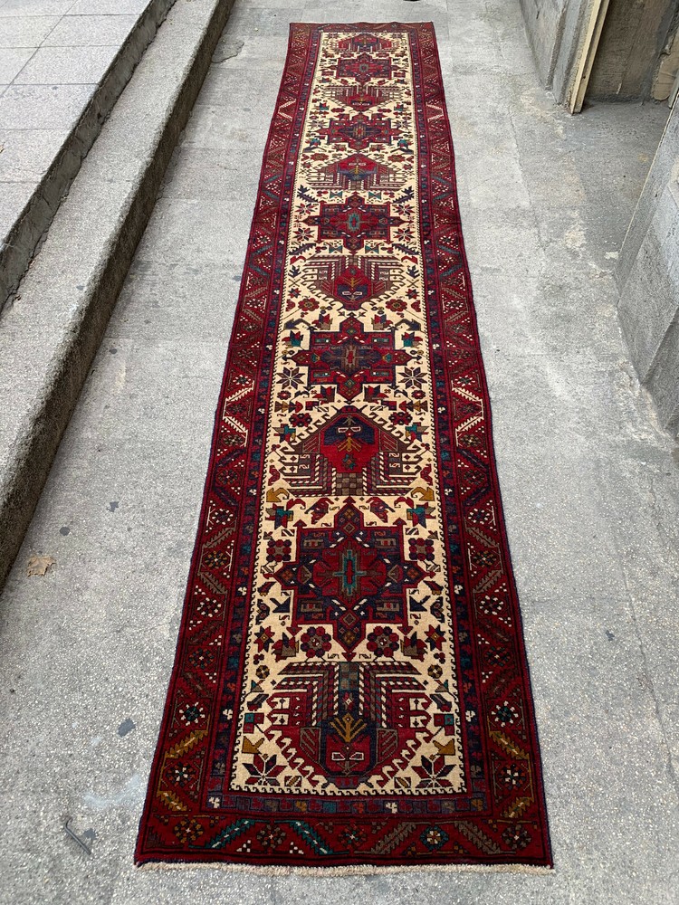 2'11'' x 15' Vintage Runner Natural Rug Village Rug Handmade Carpet.SKU:P1233