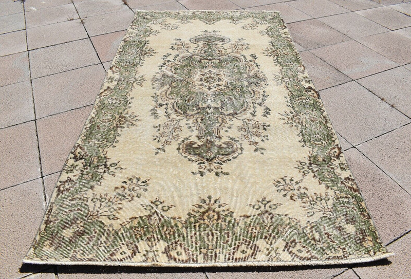 Vintage Turkish Rug 45'' x 81'' Anatolian Hand-knotted Rug Low Pile Oushak Rug gallery