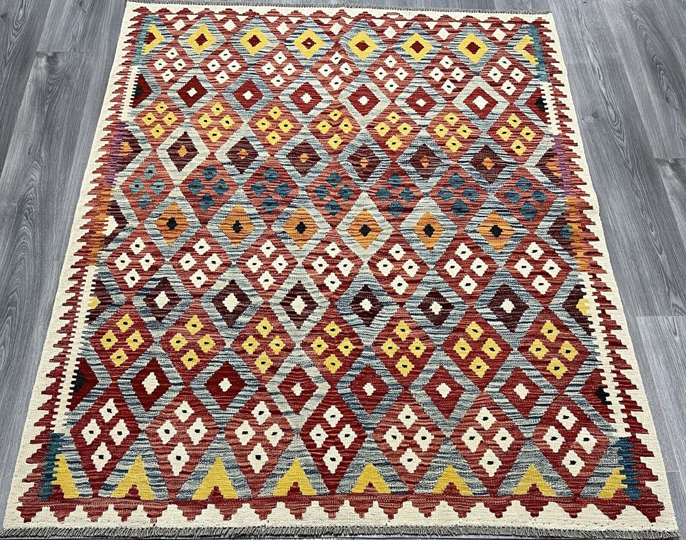 Vintage Kilim Traditional Hand Made Oriental Wool Kilim 6ft5inx5ft 195cmx154cm