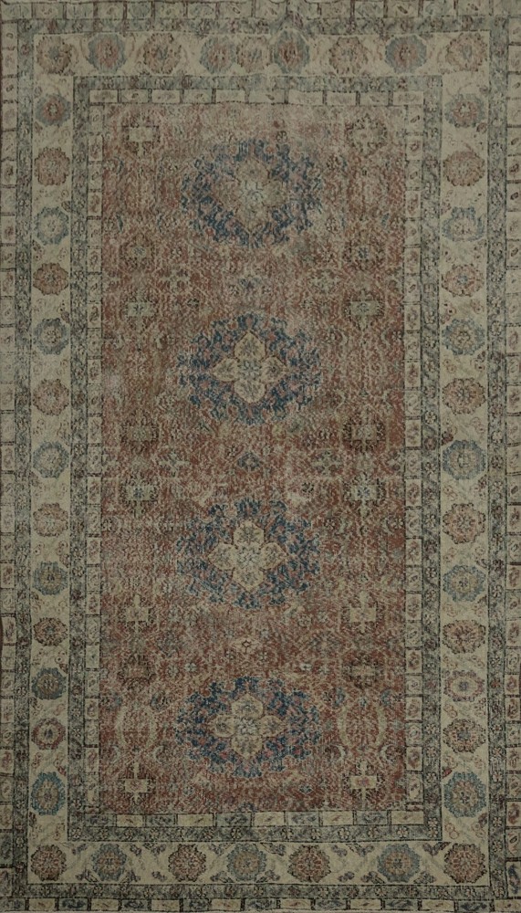 Handcrafted Anatolian Area Rug 6x10 Ft Geometric Carpet with Charming Distressed