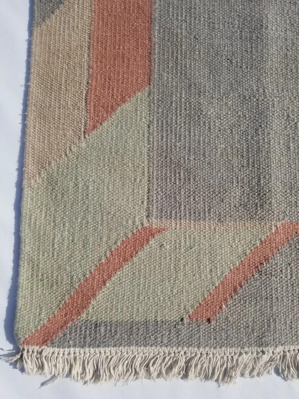 Vintage Handmade Traditional Geometric Cyan Grey Kilim Rug Carpet 5.7x3.9ft gallery