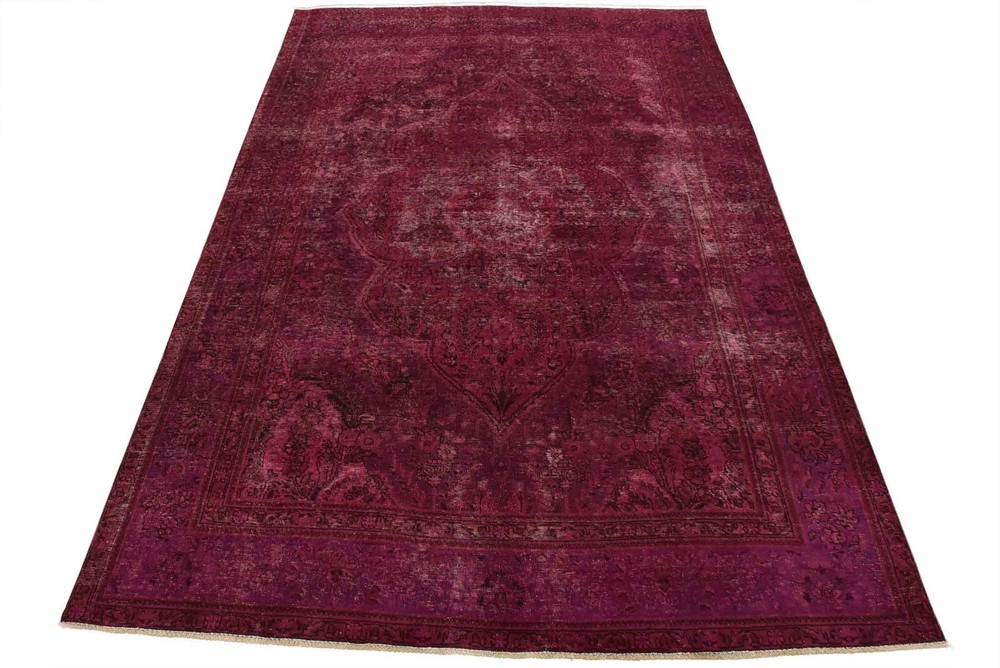 Vintage Overdyed 8’1” x 10’8” Pink Distressed Wool Hand-Knotted Oriental Rug