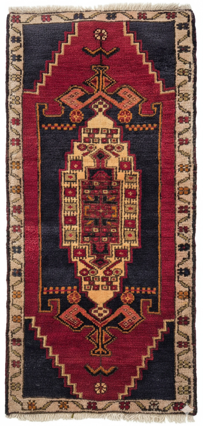 Vintage Anatolian Hand- Knotted Mini Rug 22x46 in – Turkish Tribal Wool Rug gallery