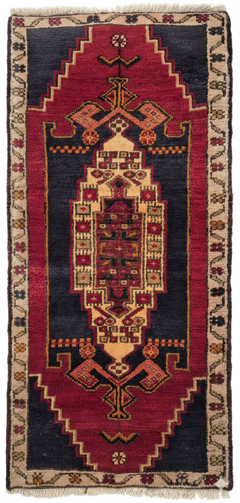Vintage Anatolian Hand- Knotted Mini Rug 22x46 in – Turkish Tribal Wool Rug