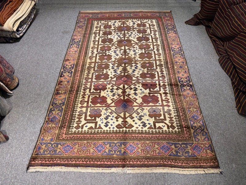 Fine Afghan Vintage Tribal Baluchi Rug 4x7 ft Hand Knotted Antique Oriental Rug gallery
