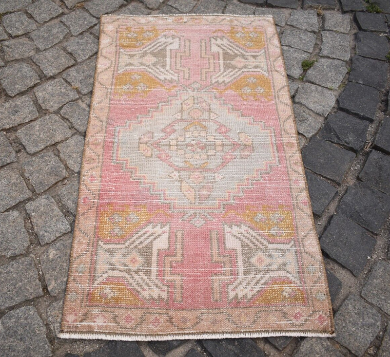 Turkish Rug 1'8'' x 3'1'' ft Vintage Small Rug Anatolian Oushak Low Pile Carpet gallery