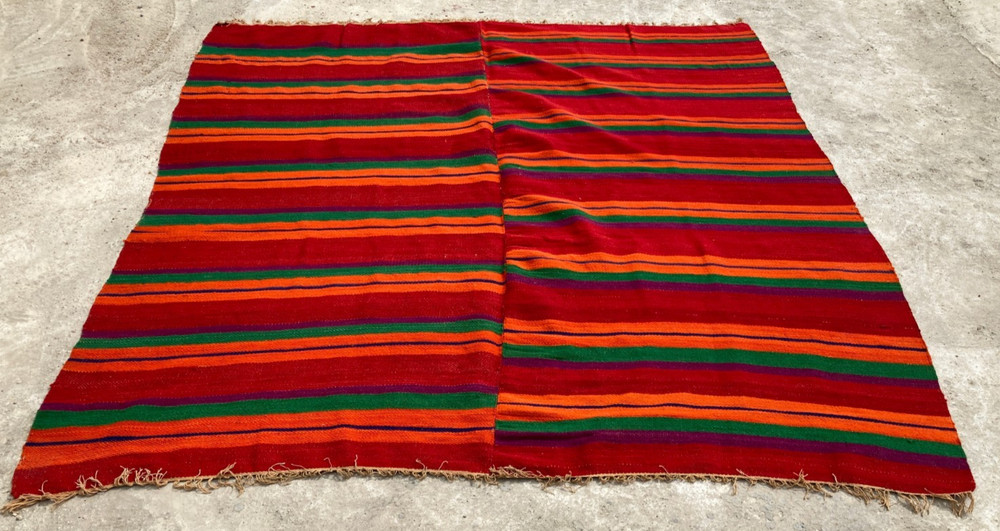 Vintage Traditional Handmade Geometric Striped Kilim Floor Rug Carpet 197x194 cm