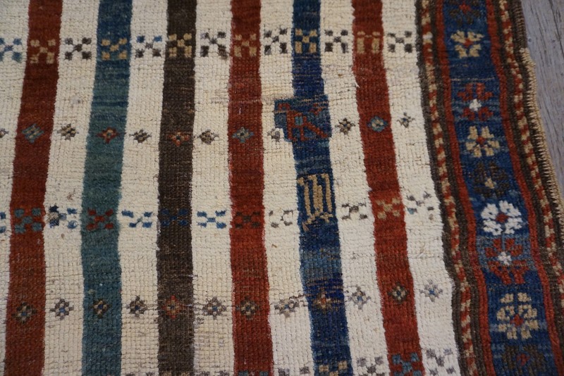3'x7' Tribal Stripped Antique Ivory Caucasian Late 19th Century Rug gallery