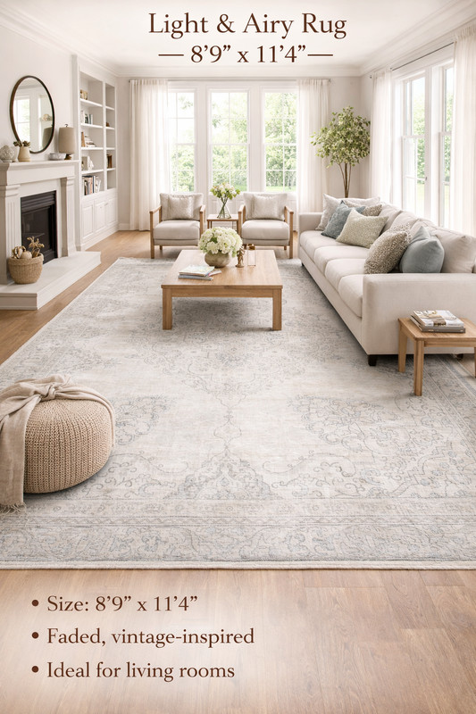 Distressed Floral Rug Antique Farmhouse Decor Oriental Carpet 8'9X11'4 ft gallery