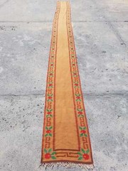Vintage Handmade Turkish Floral Wool Kilim Runner Rug Carpet 589×49 cm