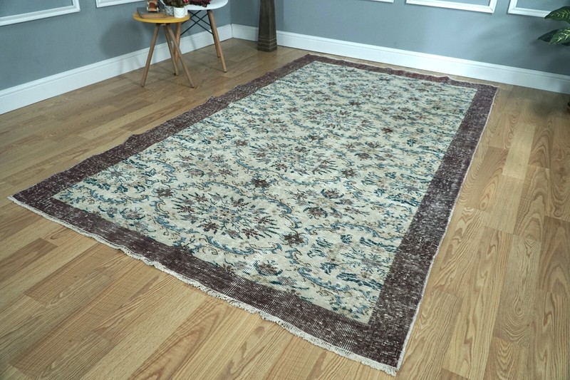 Wool Handmade Vintage Turkish Rug, 5x9 Beige Area Rug, 5.12x8.60 ft. H-2788 gallery