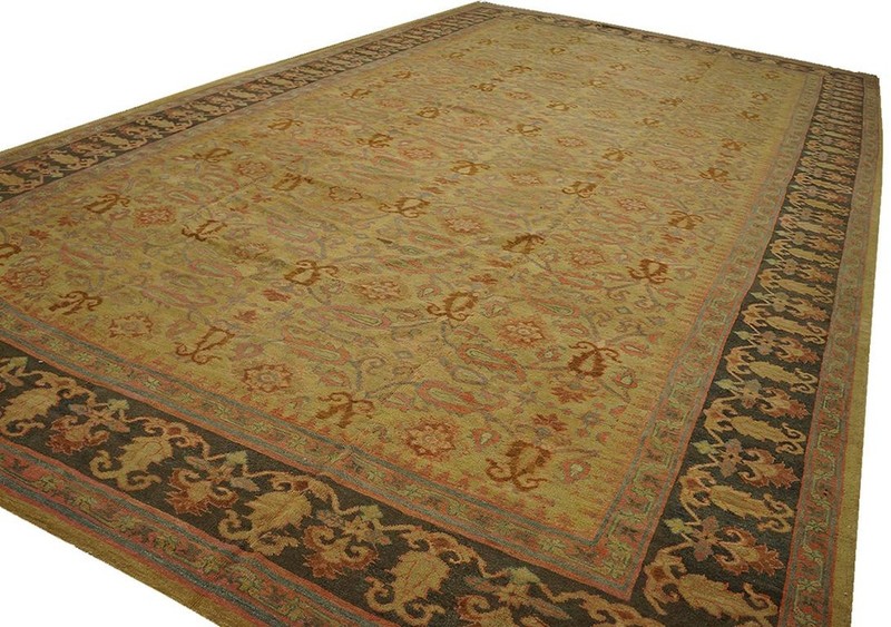 Antique Indian Amritsar Carpet 11'9"×19'6" Yellow Floral, Charcoal Border gallery