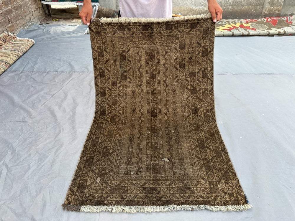 2'9 x 4'2 ft Vintage Afghan Hand Knotted Wool Rug, Tribal Oriental Faded Carpet