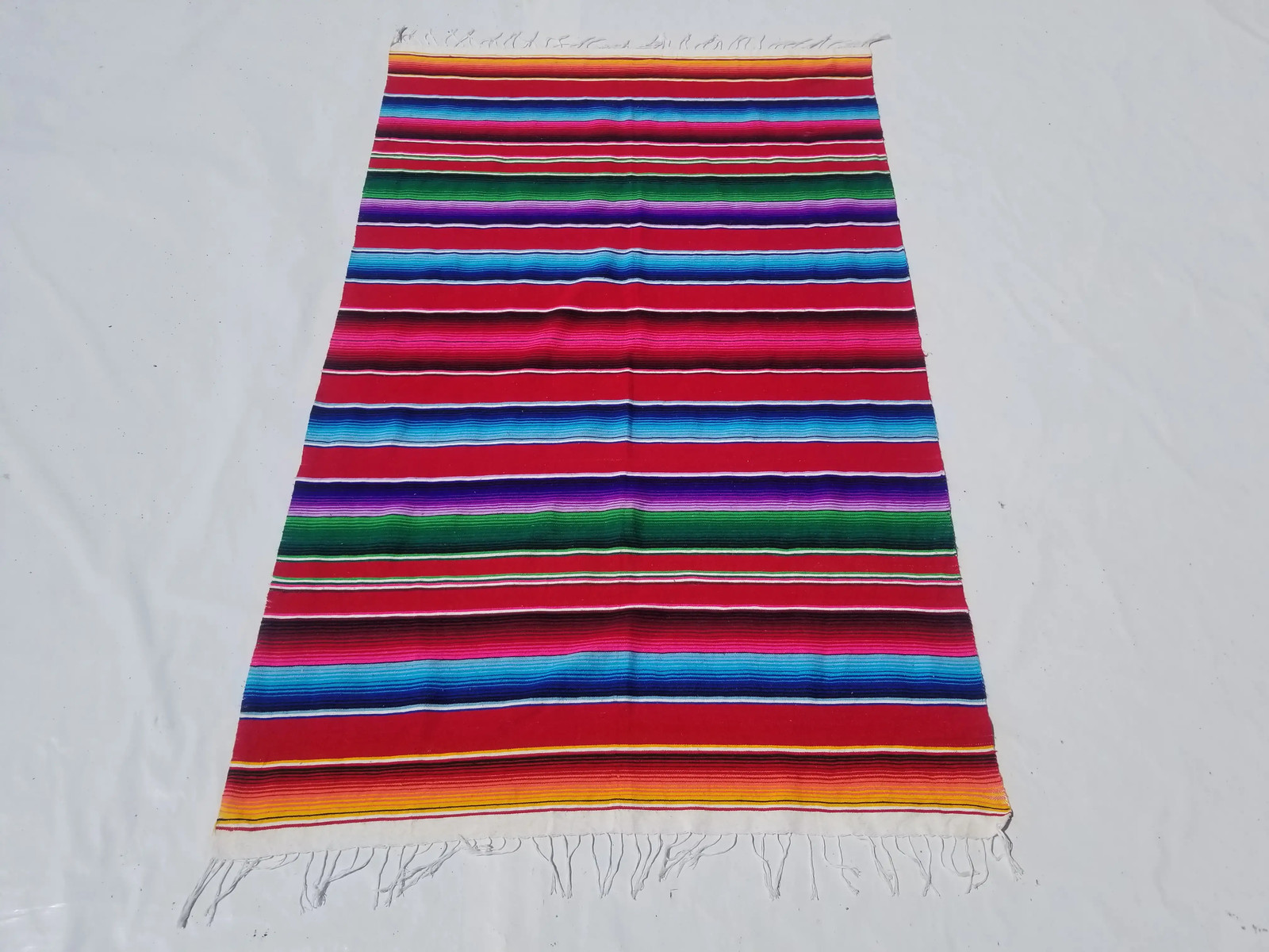 Vintage Traditional Handmade Mexican Saltillo Serape Wool Multi Kilim 6.4x3.9ft gallery