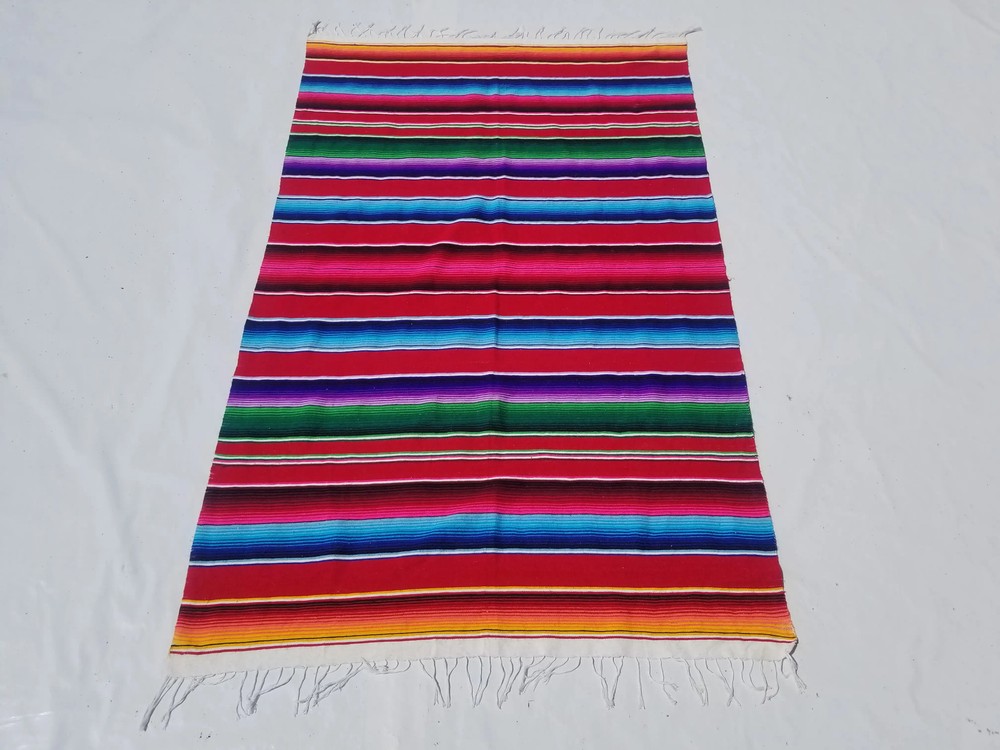 Vintage Traditional Handmade Mexican Saltillo Serape Wool Multi Kilim 6.4x3.9ft