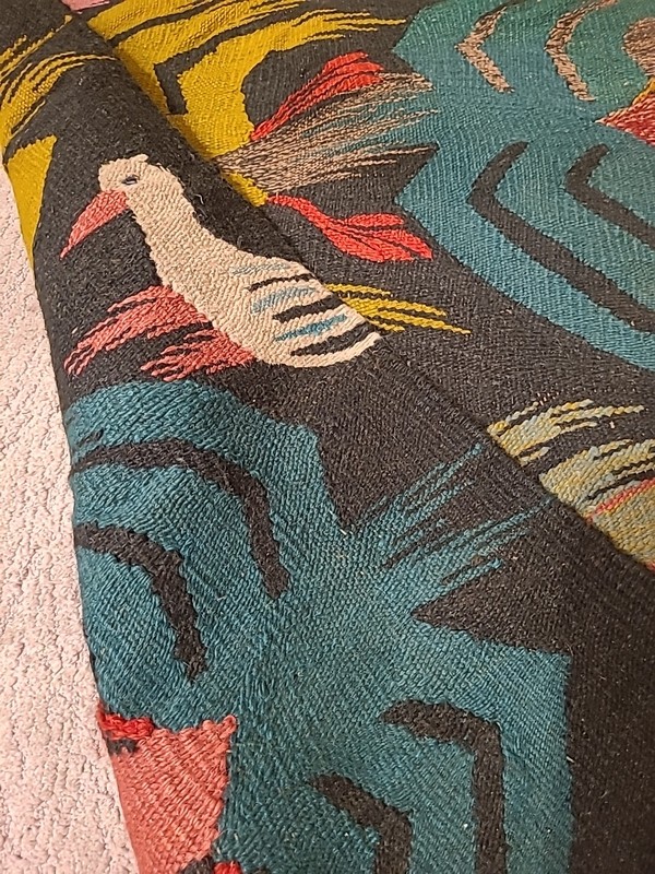 Antique Hand Made Mongolian Crane Beautiful Kilim Vintage Rug 49inx30in gallery