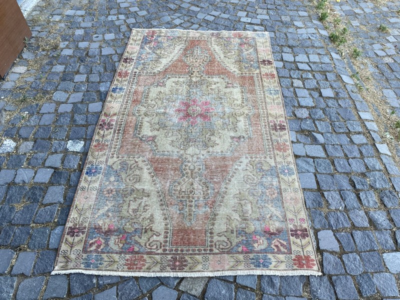 Vintage Turkish Rug, Hand-Knotted Wool, Terracotta Beige Muted Area Rug gallery