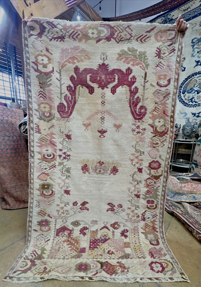 Auth: 19th C Ghiordes Turkish Rug RARE Ottoman Collectors Pc 4x6 NR