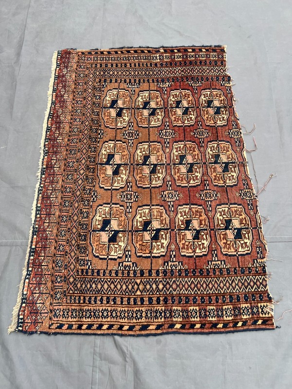 Brown Blue Distressed Low Pile Rug 3x4 ft Hand Knotted Anatolian Antique Rug gallery