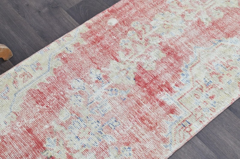 Vintage Turkish Runner Rug 2x7ft Wool Anatolian Handmade Hallway Oushak RED gallery